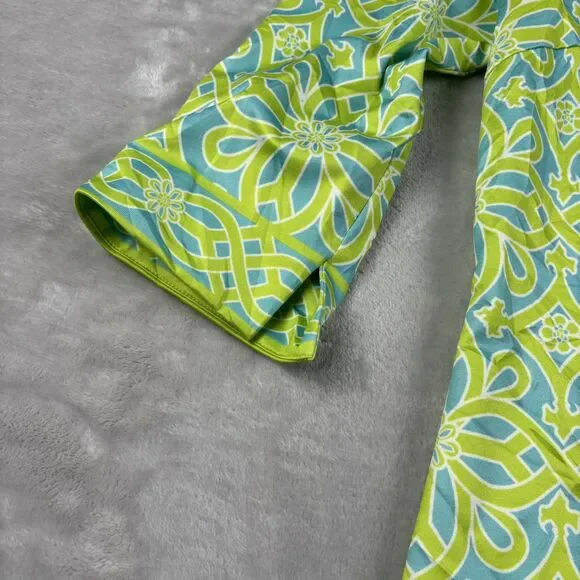 Gretchen Scott Designs Green Blue White Pattern Cotton Tunic Top Sz Large spring - Picture 7 of 9